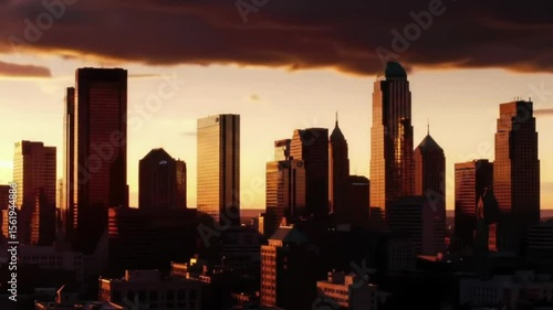 City skyline at sunset