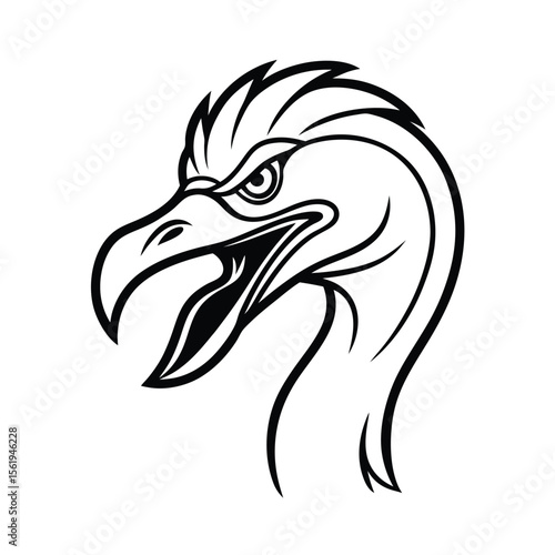 furious flamingo head in stylized thick necked line art version two on white background Vector illustration