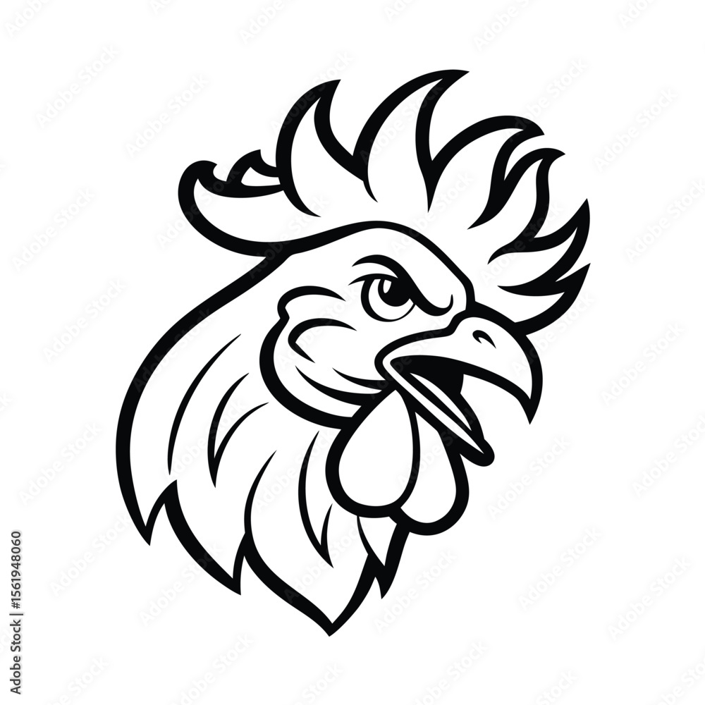 Fototapeta premium furious rooster head with raised comb and intense expression version one on white background Vector illustration