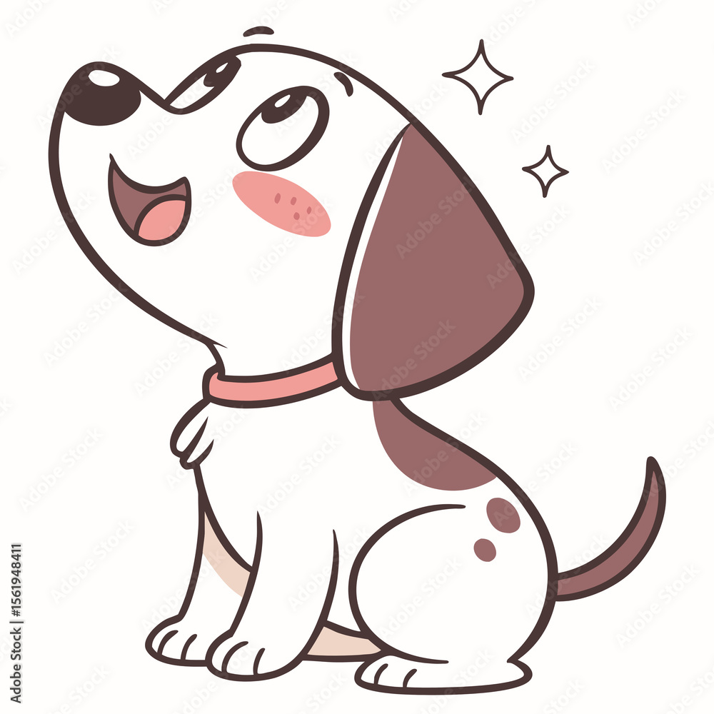 Fototapeta premium Cute cartoon dog sitting with a joyful expression and sparkles 