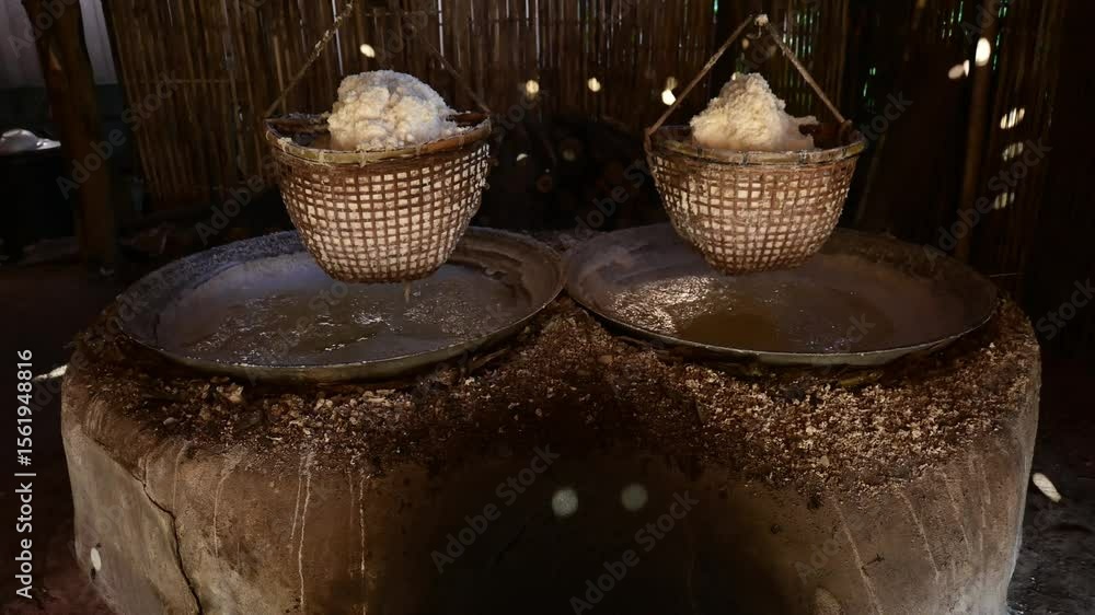 Ancient method of boiling brine into pure salt in Bo Kluea, Nan ...