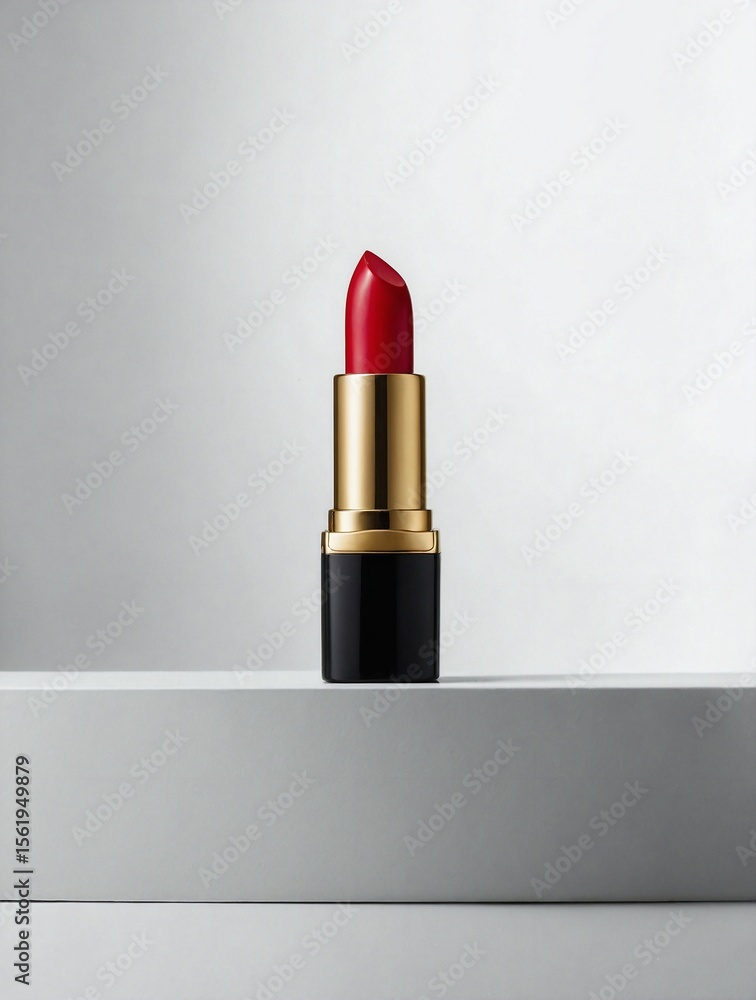 Red Lipstick with Gold Accents on White Background Red Lipstick with Gold Accents on White Background