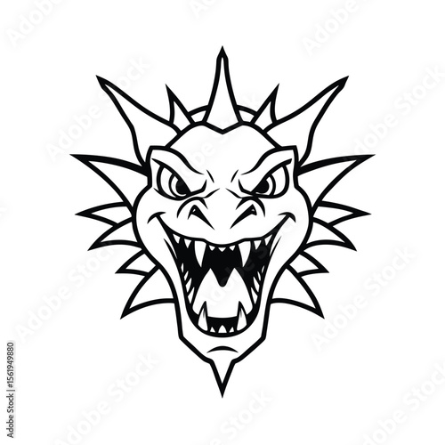 mad dragon head with spiky outline and fierce expression version one on white background Vector illustration