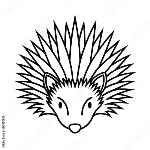 mad porcupine head in radiating quill outlines version one on white background Vector illustration