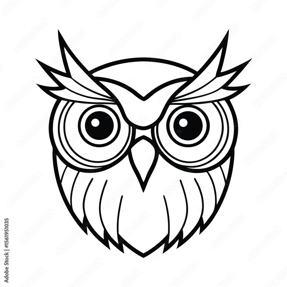 mad owl head in stylized circular eye outlines version one on white background Vector illustration mad owl head in stylized circular eye outlines version one on white background Vector illustration