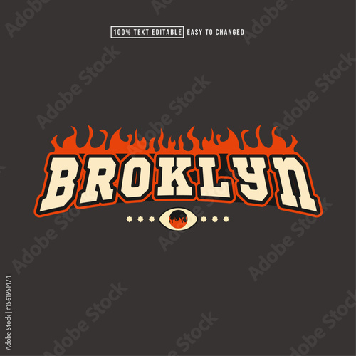 Broklyn  Editable varsity college t-shirt design featuring retro sports typography. Inspired by classic athletic apparel, university, or sports team merchandise.