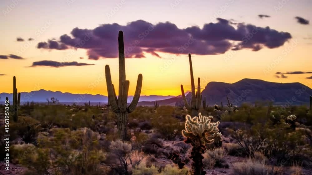 Desert sunset saguaro cacti landscape Desert sunset saguaro cacti landscape
