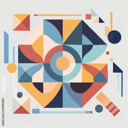 vector composition using simple shapes and a muted color palette