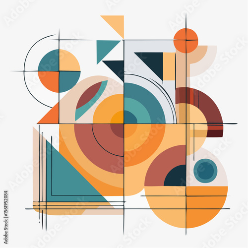 vector composition using simple shapes and a muted color palette