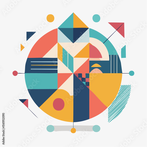 vector composition using simple shapes and a muted color palette