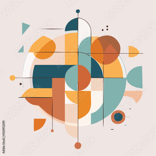 vector composition using simple shapes and a muted color palette