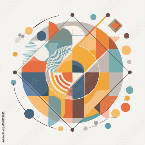 vector composition using simple shapes and a muted color palette