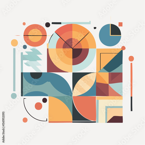 vector composition using simple shapes and a muted color palette