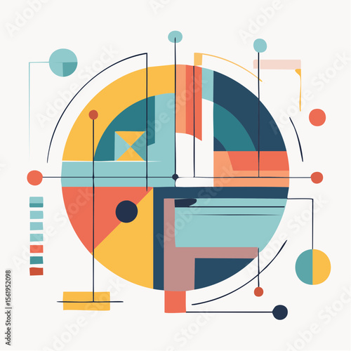 vector composition using simple shapes and a muted color palette