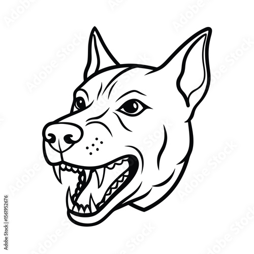 savage dog head with sharp muzzle and bared teeth version one on white background Vector illustration
