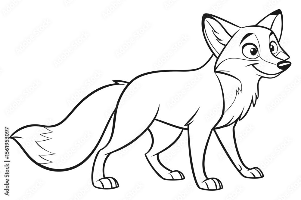Obraz premium Line art of a benevolent kitsune, suitable for a coloring page, simple lines, no shading, clear outlines, black and white