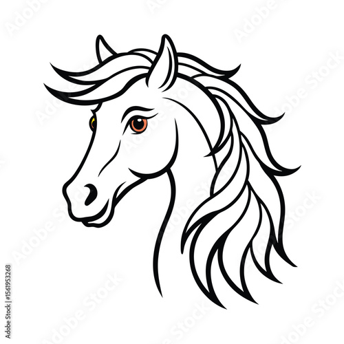 savage horse head in flowing mane and wild eyes line art version two on white background Vector illustration