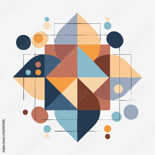 vector composition using simple shapes and a muted color palette