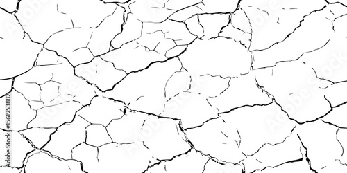 "Cracked white wall texture with deep black fracture lines. Perfect for grunge backgrounds, distressed surfaces, urban decay themes, and abstract or vintage design projects. High contrast and detail"