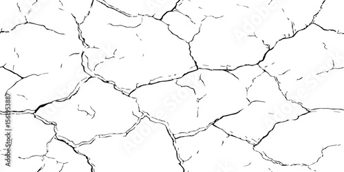 "Cracked white wall texture with bold fracture lines and rough surface details. Ideal for grunge backgrounds, vintage effects, weathered surfaces, or architectural decay design elements"