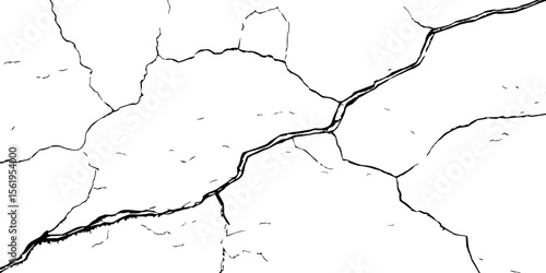 "Cracked white wall texture with bold fracture lines and rough surface details. Ideal for grunge backgrounds, vintage effects, weathered surfaces, or architectural decay design elements"