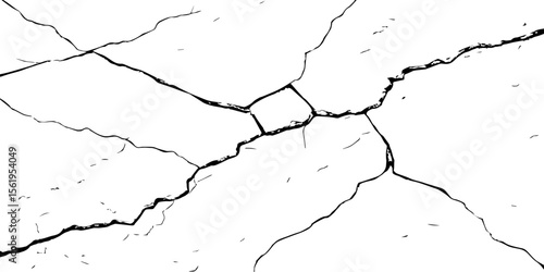 "Cracked white wall texture with deep black fracture lines. Perfect for grunge backgrounds, distressed surfaces, urban decay themes, and abstract or vintage design projects. High contrast and detail"