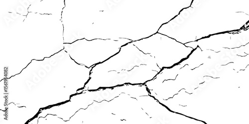 "Cracked white wall texture with bold fracture lines and rough surface details. Ideal for grunge backgrounds, vintage effects, weathered surfaces, or architectural decay design elements"