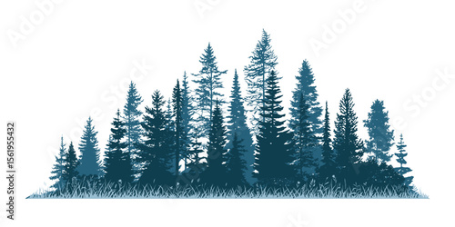 Silhouette of a forest, isolated on white background