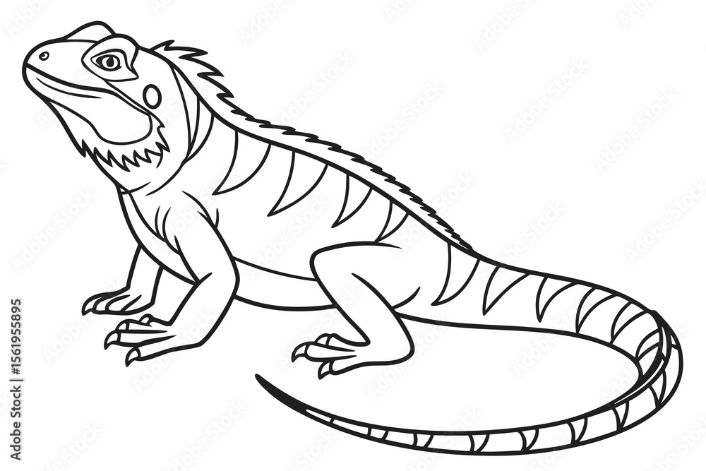 Fototapeta premium Line art of a cunning basilisk, suitable for a coloring page, simple lines, no shading, clear outlines, black and white