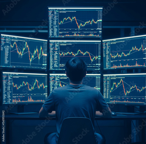 Focused Trader Looking at Live Market Charts for Investment Decision Making