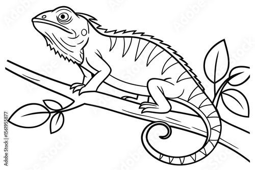 Line art of a cunning basilisk, suitable for a coloring page, simple lines, no shading, clear outlines, black and white