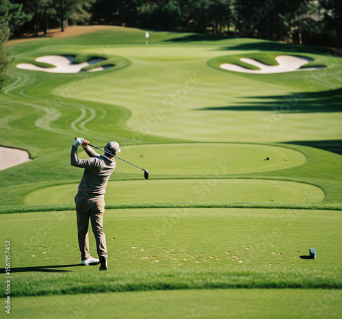 Man Playing Golf on Scenic Course – Outdoor Sport and Leisure Lifestyle Concept