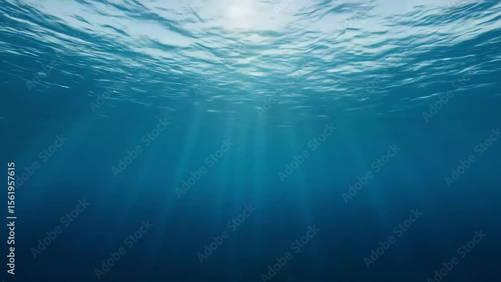 Abstract Underwater Scene Showing Blue Water Surface and Sunlight Rays Abstract Underwater Scene Showing Blue Water Surface and Sunlight Rays
