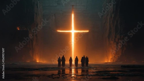 Mystical Gathering at the Luminous Cross: A Conceptual Religious Visual Narrative