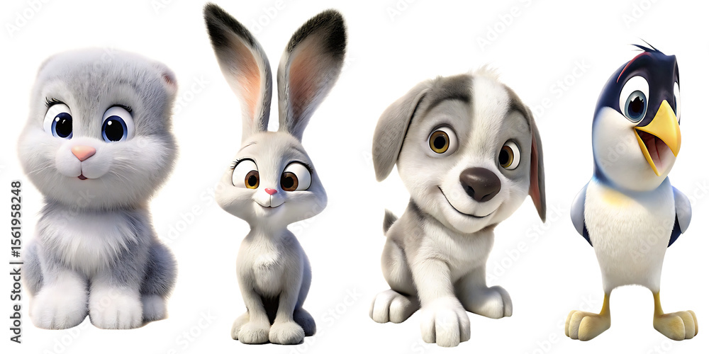 Fototapeta premium ute 3d animals isolated on white background PNG ,ai generated