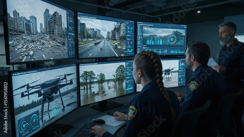 Experts Monitor Disaster Response in a High-Tech Control Center During Severe Weather Analysis