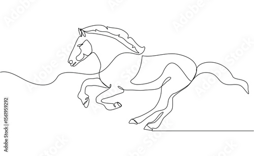 continuous line galloping horse stallion running animal sketch drawing editable stroke vector illustration