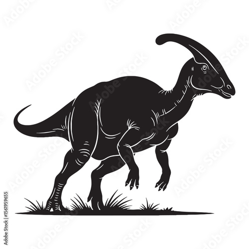A dinosaur with a voice – Parasaurolophus silhouette shown in bold Parasaurolophus vector – Parasaurolophus illustration

