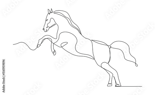 continuous line galloping horse stallion running animal sketch drawing editable stroke vector illustration