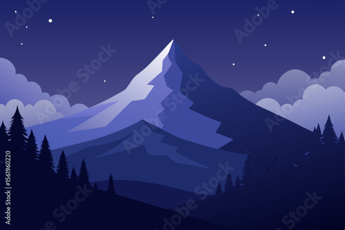 Majestic Night Mountain Peak A Serene Nighttime Landscape Illustration