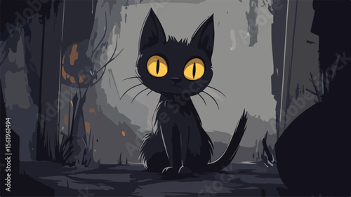 Intense Black Halloween Cat Staring - Spooky Creepy Kitty
