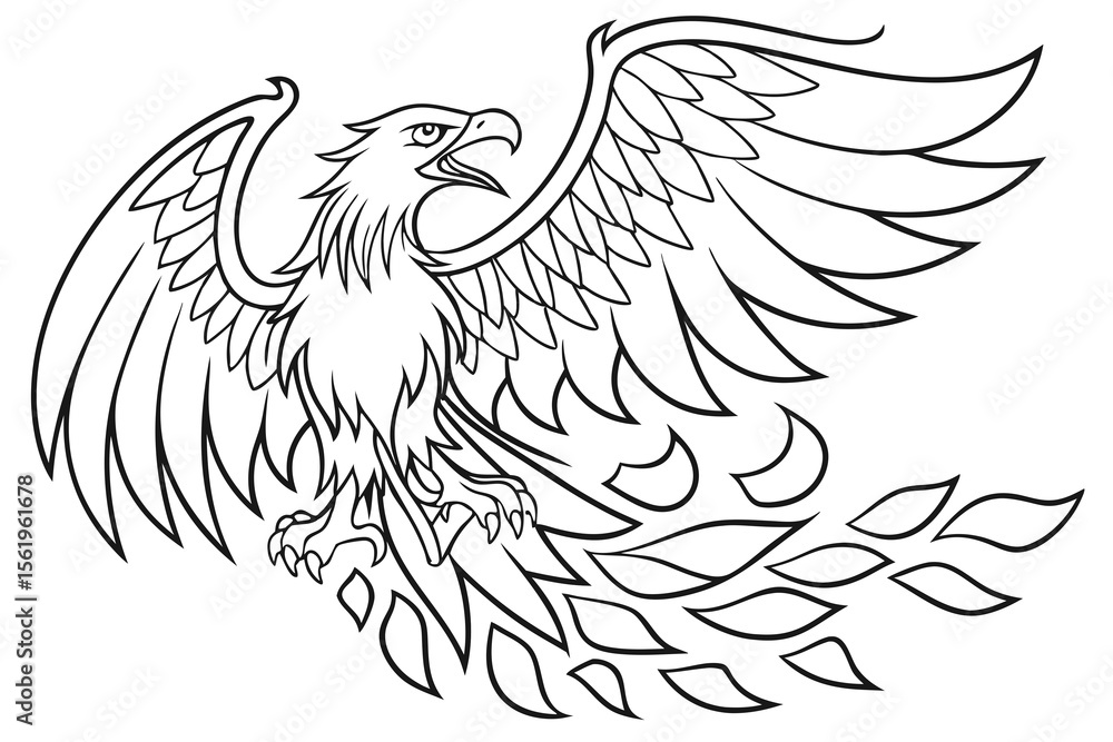 Obraz premium Line art of a fierce phoenix, suitable for a coloring page, simple lines, no shading, clear outlines, black and white