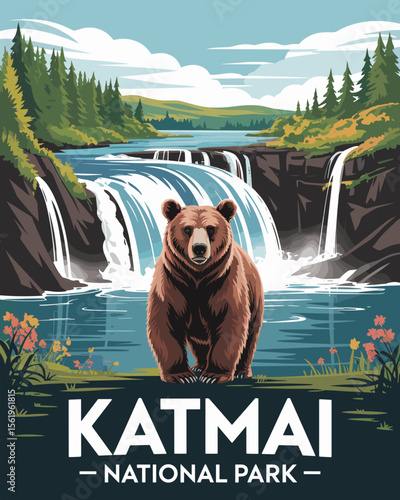 Brown Bear at Brooks Falls – Katmai National Park Poster