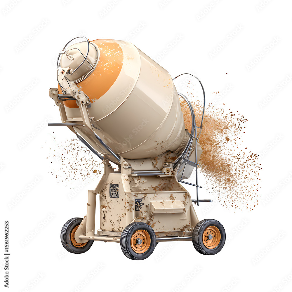 Concrete Mixer in Action, 3d rendered, isolated on transparent background Concrete Mixer in Action, 3d rendered, isolated on transparent background