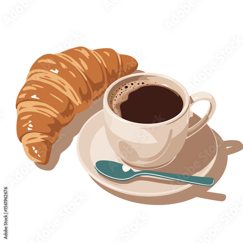 A Digital Illustration of a Classic French Breakfast Coffee and Croissant