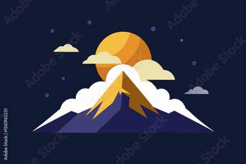 Majestic Mountain Peak at Sunrise A Flat Design Illustration