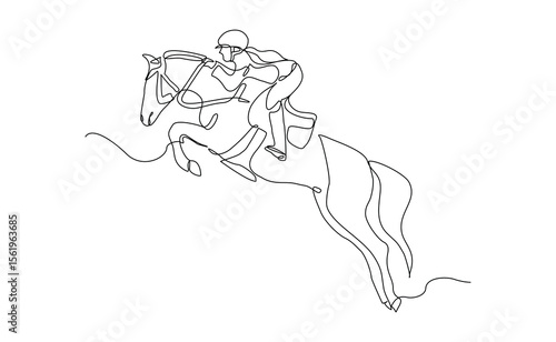 Continuous line drawing of horse stallion race jockey sport editable stroke sketch vector illustration