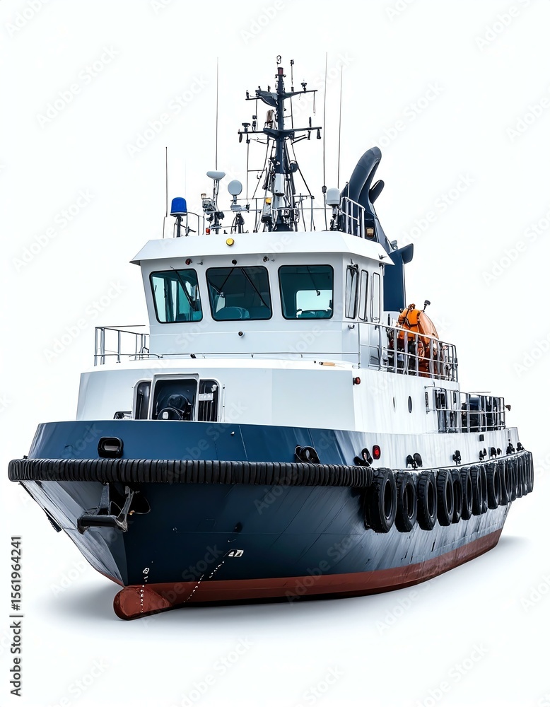 Naklejka premium Modern Blue and White Tugboat on White Background