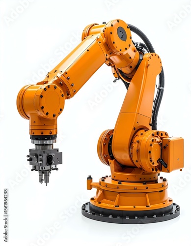 Orange Industrial Robotic Arm on White Background