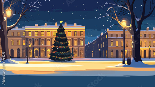 Festive Christmas Tree on City Square Panorama